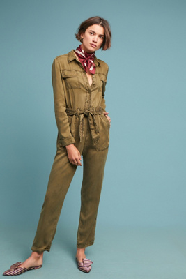 anthropologie green jumpsuit