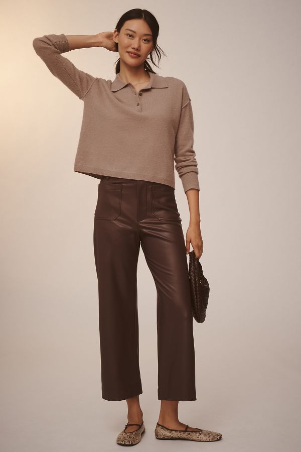 Slide View: 1: The Colette Cropped Wide-Leg Trousers by Maeve: Vegan Leather Edition