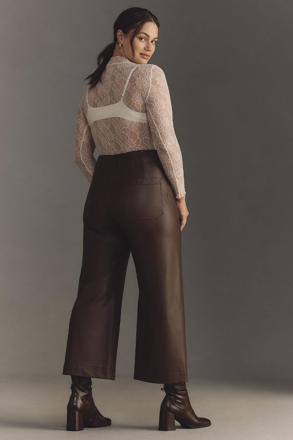 Slide View: 7: The Colette Cropped Wide-Leg Trousers by Maeve: Vegan Leather Edition