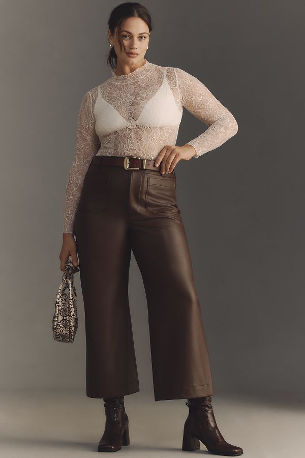 Slide View: 5: The Colette Cropped Wide-Leg Trousers by Maeve: Vegan Leather Edition