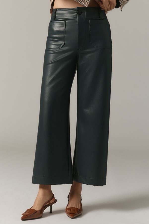 Slide View: 2: The Colette Cropped Wide-Leg Pants by Maeve: Faux-Leather Edition