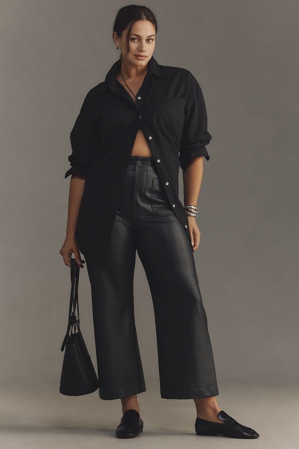 Slide View: 5: The Colette Cropped Wide-Leg Pants by Maeve: Faux-Leather Edition