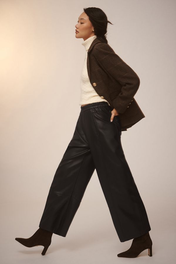 Slide View: 2: The Izzie Relaxed Pull-On Barrel Pants by Pilcro: Faux-Leather Edition