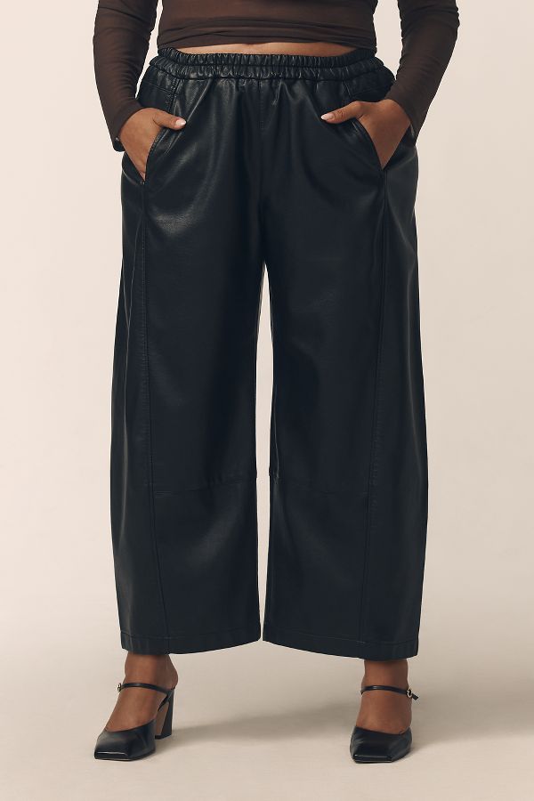 Slide View: 6: The Izzie Relaxed Pull-On Barrel Pants by Pilcro: Faux-Leather Edition