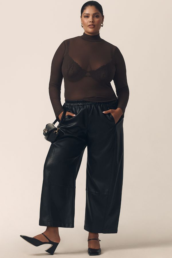 Slide View: 5: The Izzie Relaxed Pull-On Barrel Pants by Pilcro: Faux-Leather Edition