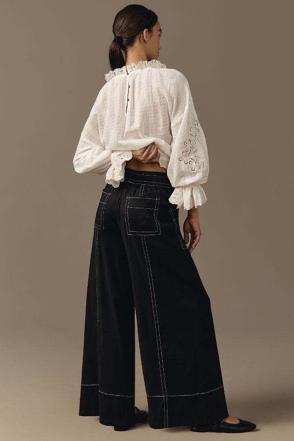 Slide View: 3: Maeve Tie-Waist Wide-Leg Pants: Contrast-Stitch Edition