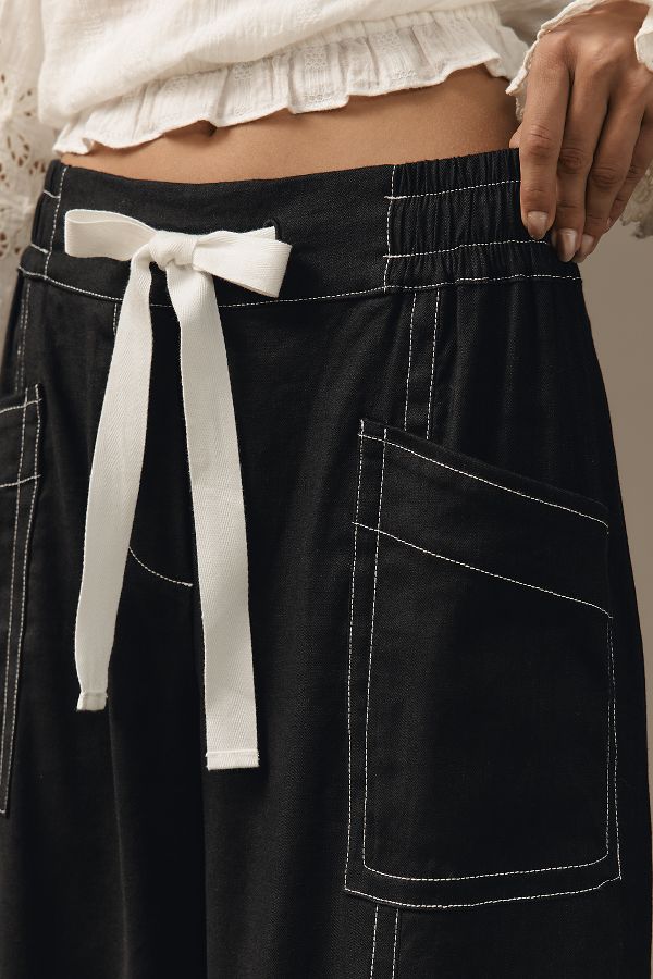 Slide View: 4: Maeve Tie-Waist Wide-Leg Pants: Contrast-Stitch Edition