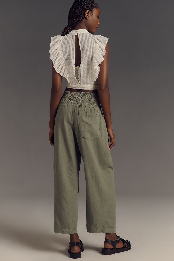 Slide View: 3: The Reese Smocked Pull-On Barrel Pants by Pilcro: Linen Blend Edition