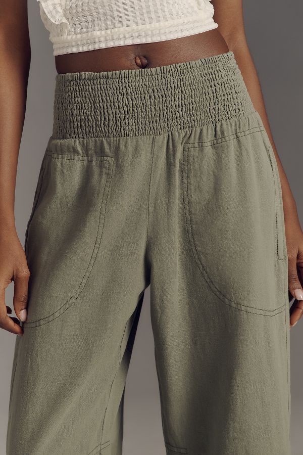 Slide View: 4: The Reese Smocked Pull-On Barrel Pants by Pilcro: Linen Blend Edition