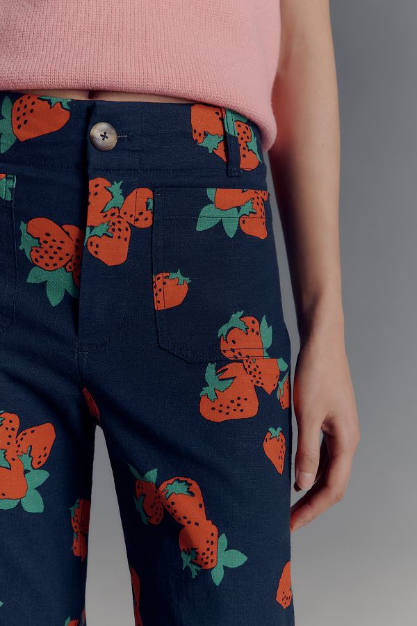 Slide View: 4: The Colette Cropped Wide-Leg Trousers by Maeve: Printed Linen Edition