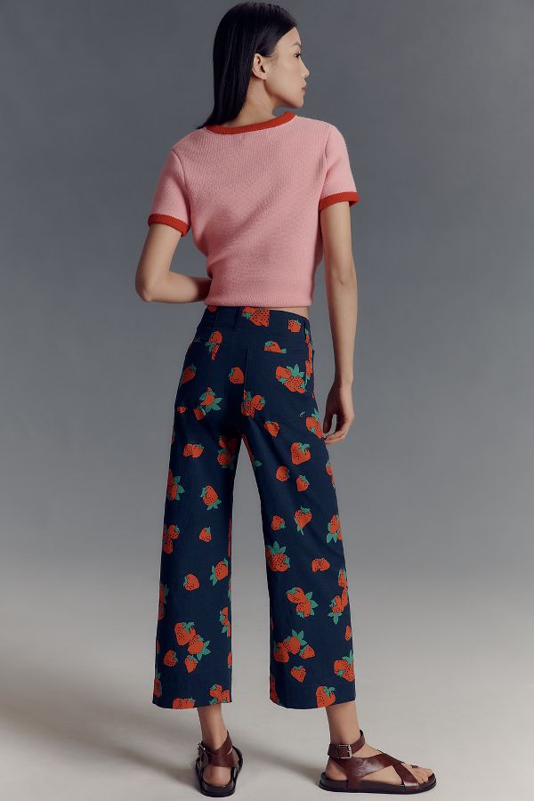 Slide View: 2: The Colette Cropped Wide-Leg Trousers by Maeve: Printed Linen Edition