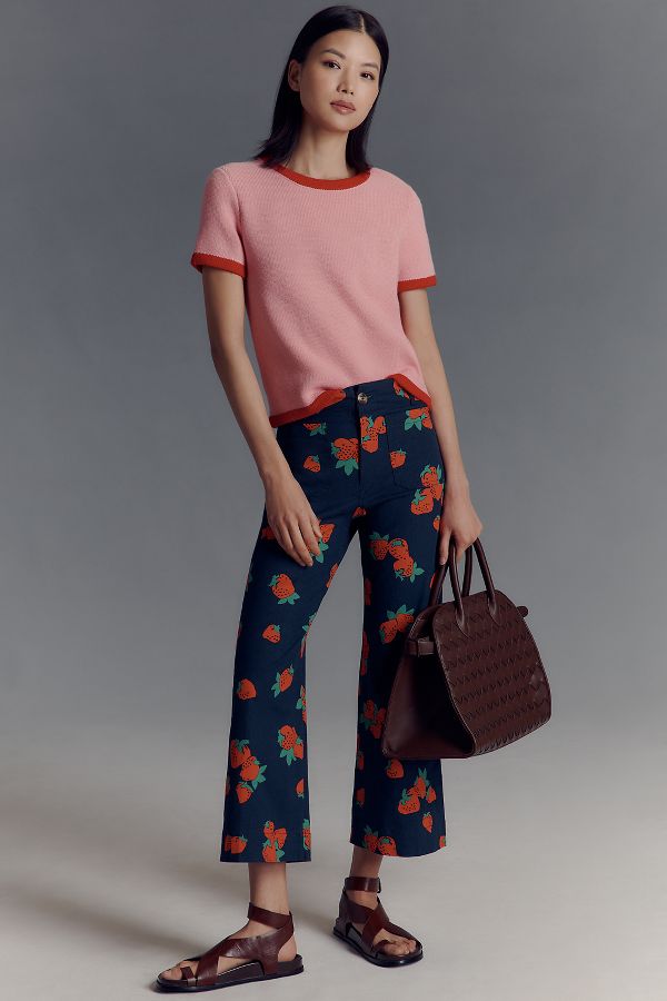 Slide View: 1: The Colette Cropped Wide-Leg Trousers by Maeve: Printed Linen Edition