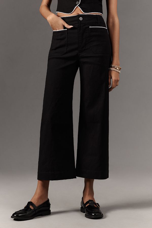 Slide View: 2: The Colette Cropped Wide-Leg Pants by Maeve: Piped Edition