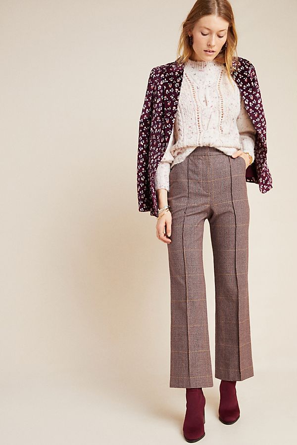 Slide View: 1: Rebecca Taylor Plaid Pintucked Trousers