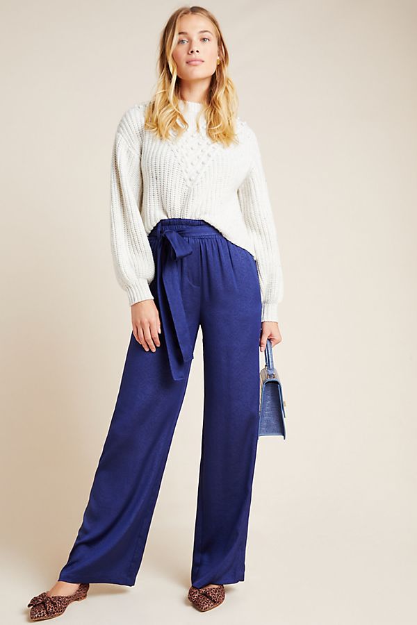 Slide View: 1: Sheila Floral Draped Wide-Leg Pants