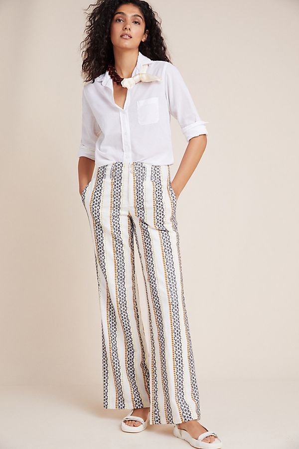 Slide View: 1: Eyelet-Striped Trousers