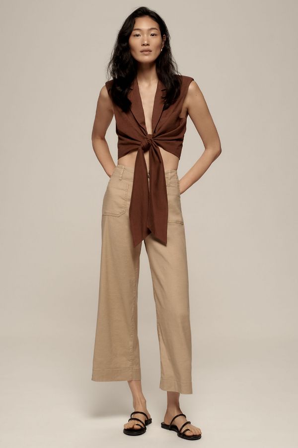 Slide View: 4: The Colette Cropped Wide-Leg Pants by Maeve: Linen Edition