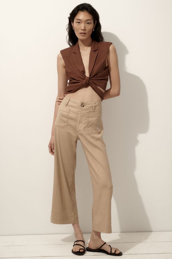 Slide View: 1: The Colette Cropped Wide-Leg Pants by Maeve: Linen Edition