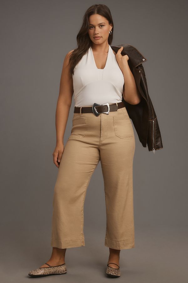 Slide View: 5: The Colette Cropped Wide-Leg Pants by Maeve: Linen Edition