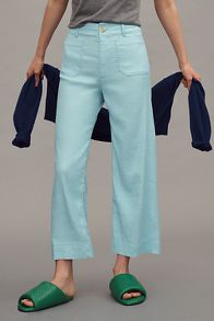 Slide View: 2: The Colette Cropped Wide-Leg Pants by Maeve: Linen Edition