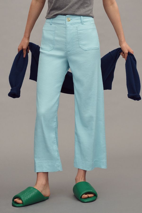 Slide View: 2: The Colette Cropped Wide-Leg Pants by Maeve: Linen Edition