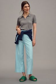 Slide View: 1: The Colette Cropped Wide-Leg Pants by Maeve: Linen Edition