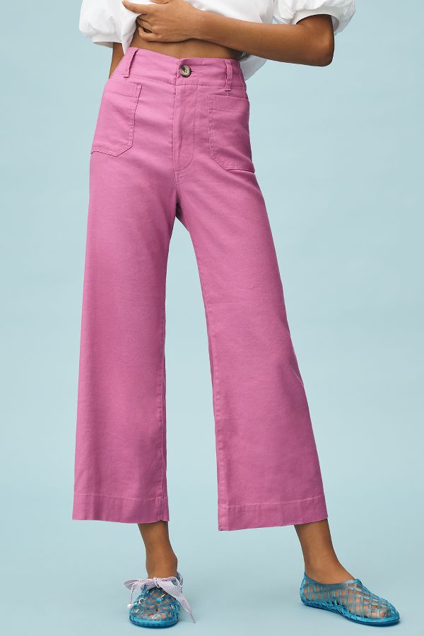 Slide View: 2: The Colette Cropped Wide-Leg Pants by Maeve: Linen Edition