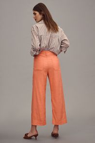 Slide View: 2: The Colette Cropped Wide-Leg Trousers by Maeve: Linen Edition