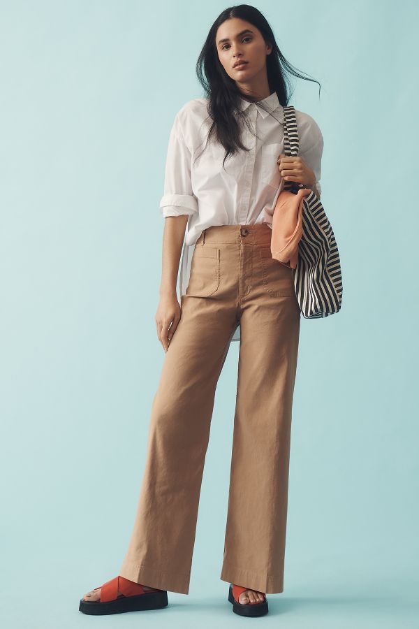 Slide View: 1: The Colette Full-Length Wide-Leg Pants by Maeve