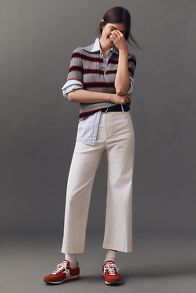 Slide View: 1: The Colette Cropped Wide-Leg Pants by Maeve: Contrast-Stitch Edition