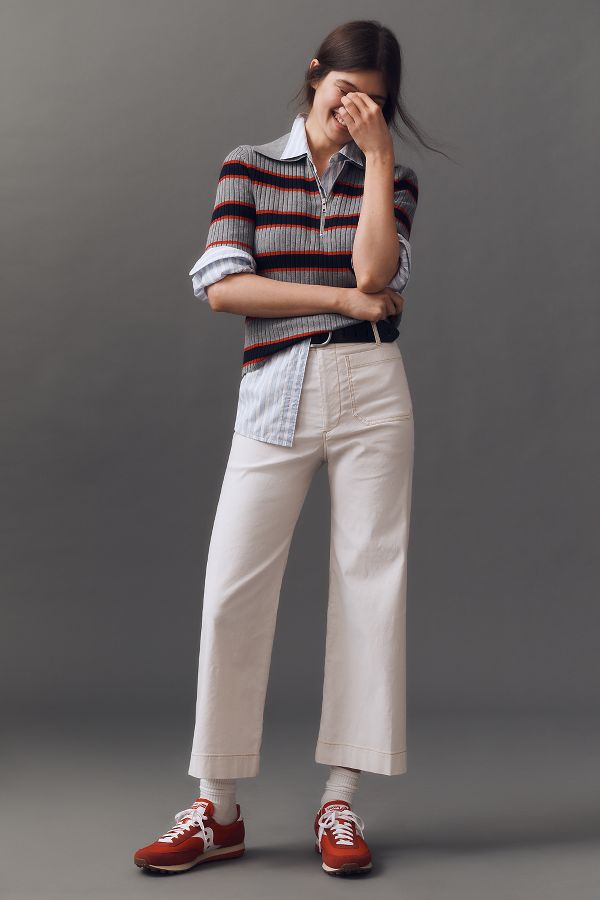 Slide View: 1: The Colette Cropped Wide-Leg Pants by Maeve: Contrast-Stitch Edition