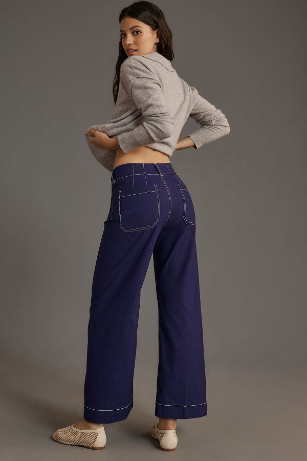 Slide View: 3: The Colette Cropped Wide-Leg Pants by Maeve: Contrast-Stitch Edition