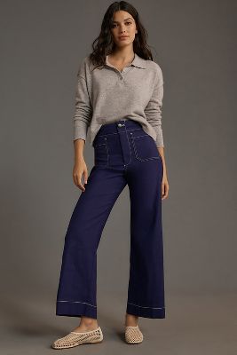 The Colette Cropped Wide-Leg Pants by Maeve: Contrast-Stitch Edition