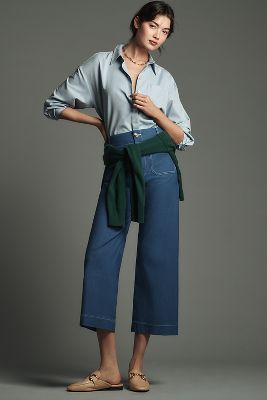 The Colette Cropped Wide-Leg Pants by Maeve: Contrast-Stitch Edition