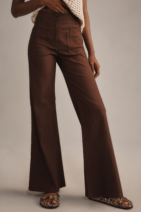 Slide View: 2: Maeve Junie High-Rise Wide-Leg Flared Trousers