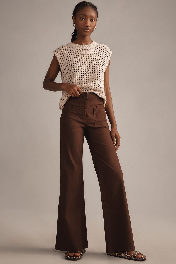 Slide View: 1: Maeve Junie High-Rise Wide-Leg Flared Trousers