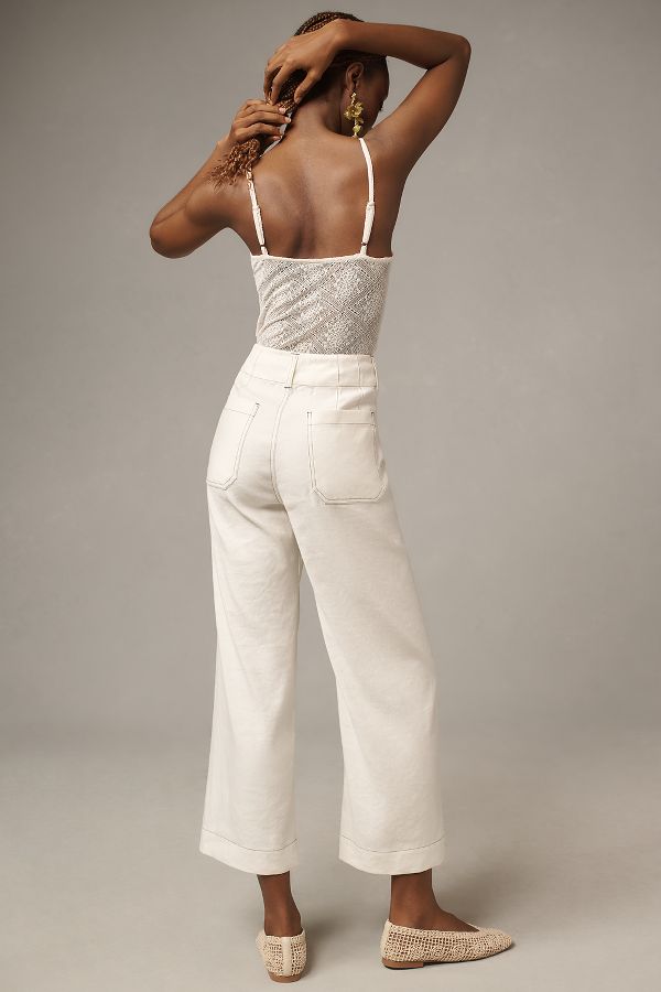 Slide View: 3: The Colette Cropped Wide-Leg Pants by Maeve: Contrast-Stitch Linen Edition