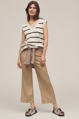 The Colette Cropped Wide-Leg Pants by Maeve: Contrast-Stitch Linen Edition