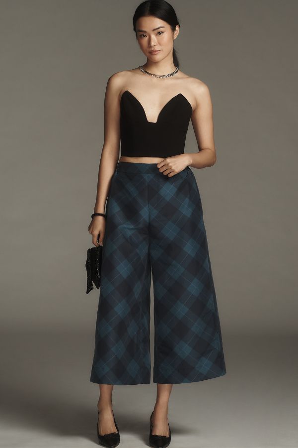 Slide View: 5: Maeve Taffeta Printed Cropped Wide-Leg Pants