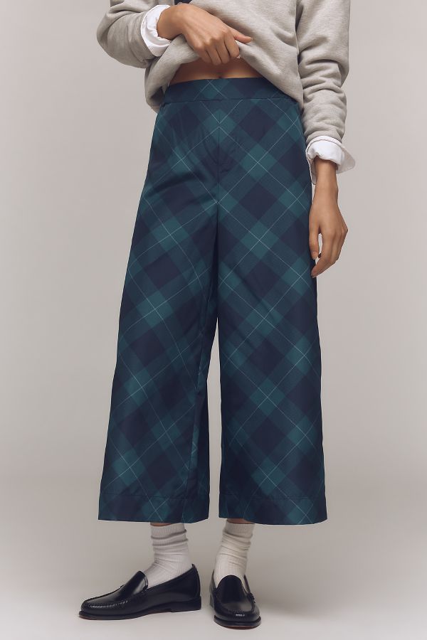 Slide View: 2: Maeve Taffeta Printed Cropped Wide-Leg Pants