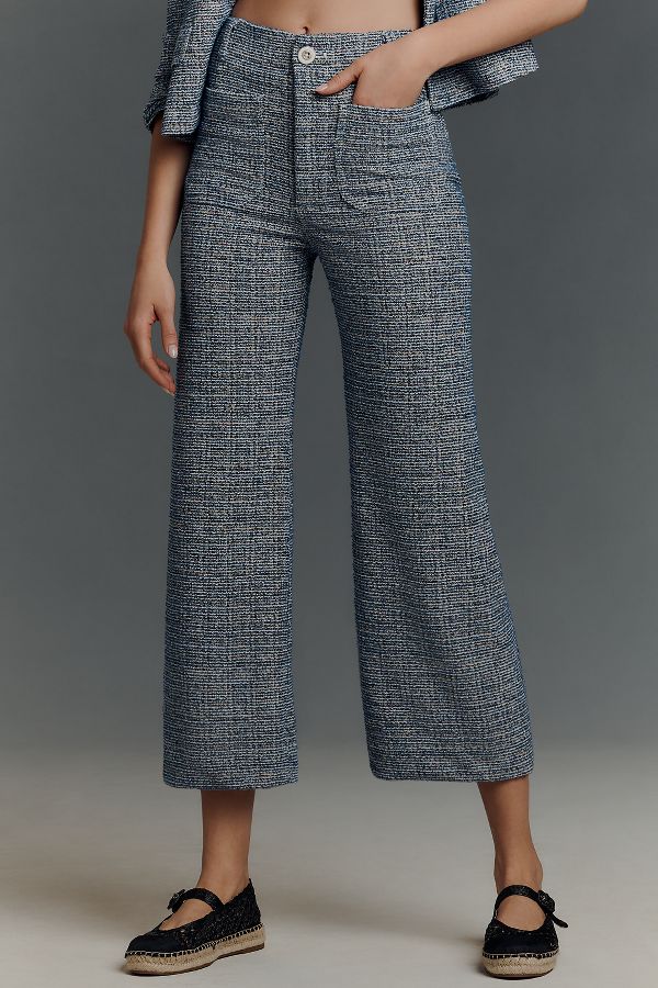 Slide View: 2: The Colette Cropped Wide-Leg Pants by Maeve: Tweed Edition