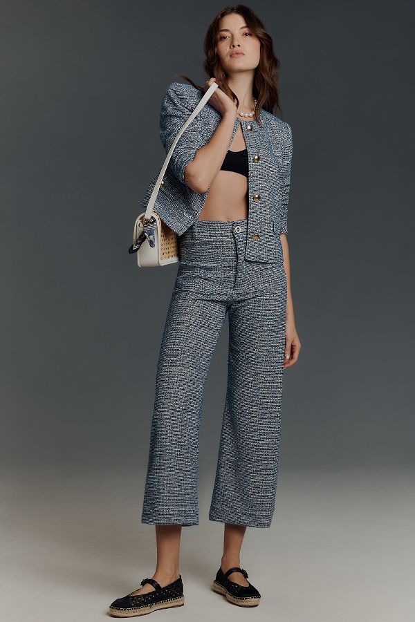 Slide View: 1: The Colette Cropped Wide-Leg Pants by Maeve: Tweed Edition