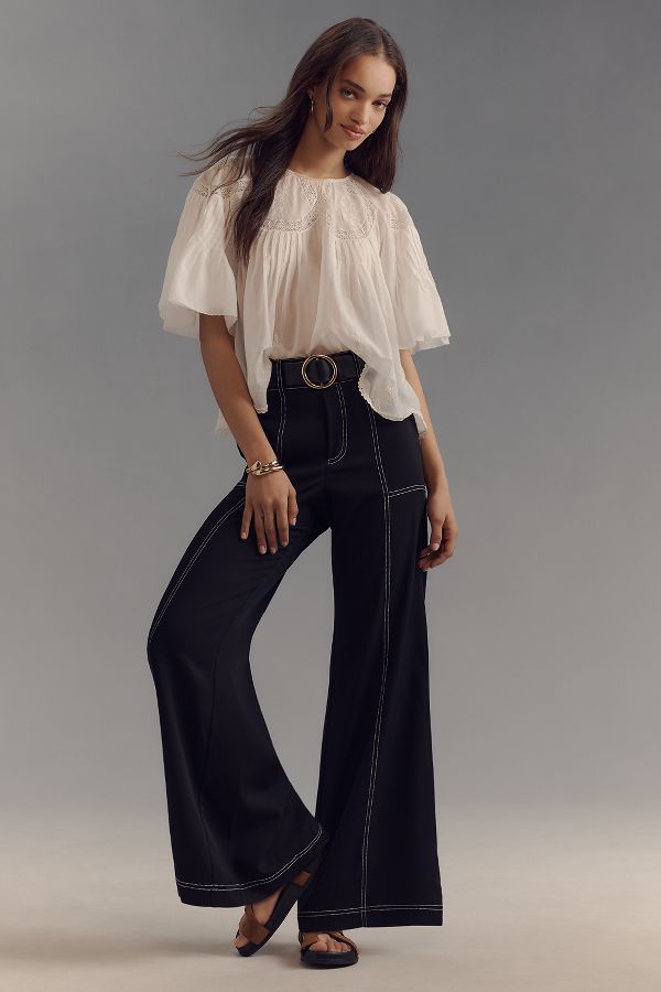 Slide View: 1: Mare Mare Contrast Wide-Leg Pants