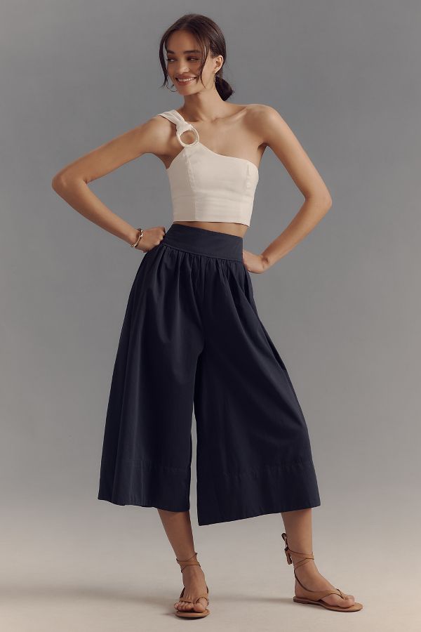 Slide View: 1: Maeve Wide-Leg Poplin Culottes