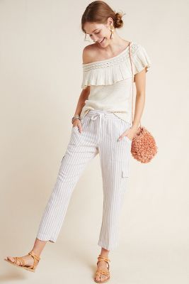 anthropologie striped linen pants