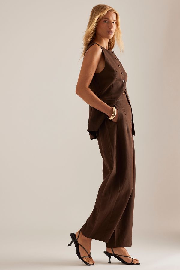 Slide View: 3: By Anthropologie Aiden Linen-Blend Barrel Trousers