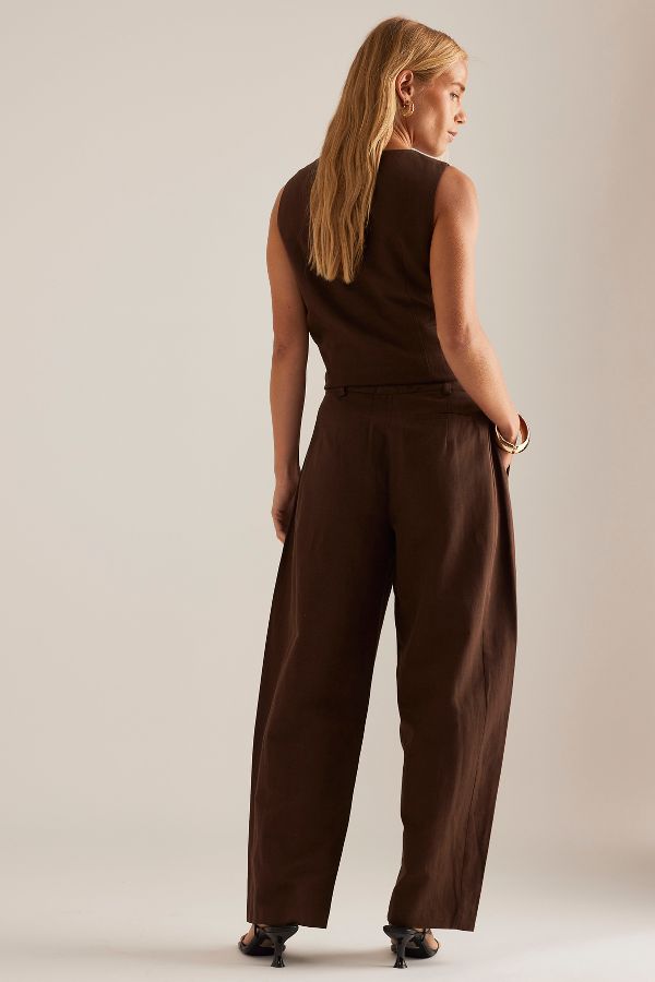 Slide View: 2: By Anthropologie Aiden Linen-Blend Barrel Trousers