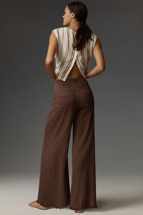 Slide View: 4: The Adi Mid-Rise Frayed Relaxed Flare Pants by Pilcro: Linen Edition