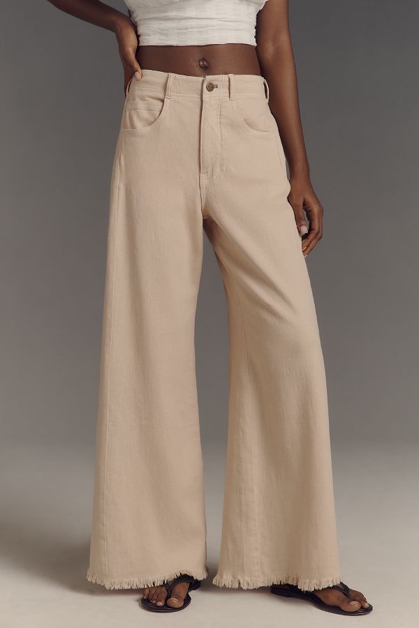 Slide View: 2: The Adi Mid-Rise Frayed Relaxed Flare Pants by Pilcro: Linen Edition