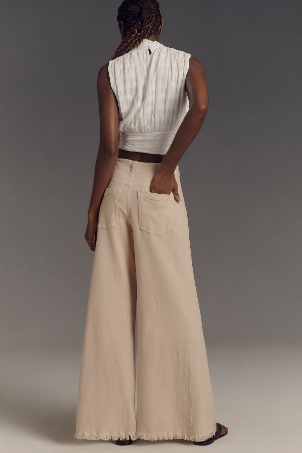 Slide View: 3: The Adi Mid-Rise Frayed Relaxed Flare Pants by Pilcro: Linen Edition